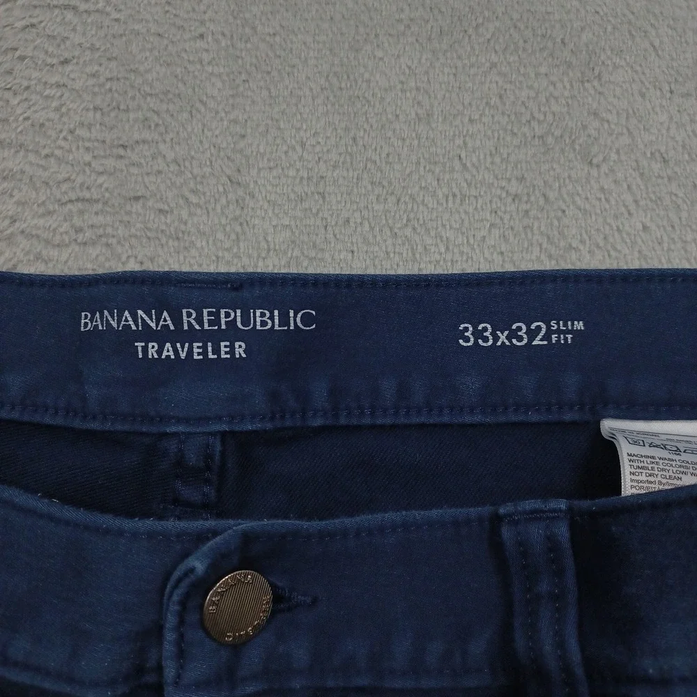 Banana Republic Jeans Mens 33x32 Blue Denim Slim Fit‎ Traveler Preppy Casual A5